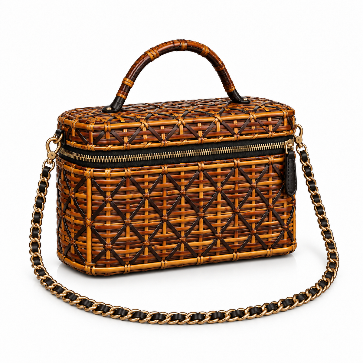 Vintage Brown Woven Box Crossbody Bag-1