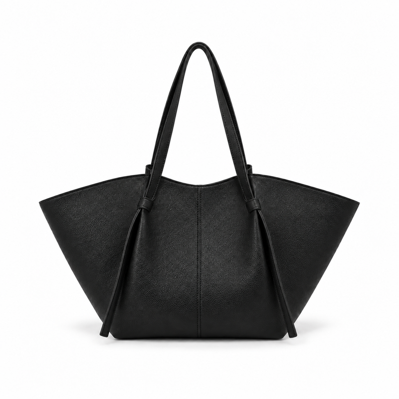 Black Winged Leather Everyday Shoulder Tote-4