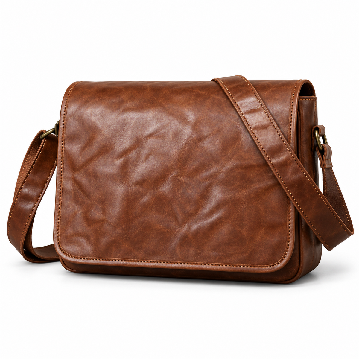 Vintage Brown Leather Flap Satchel Bag-4