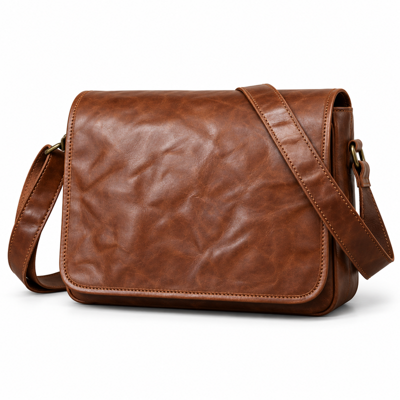 Vintage Brown Leather Flap Satchel Bag-4