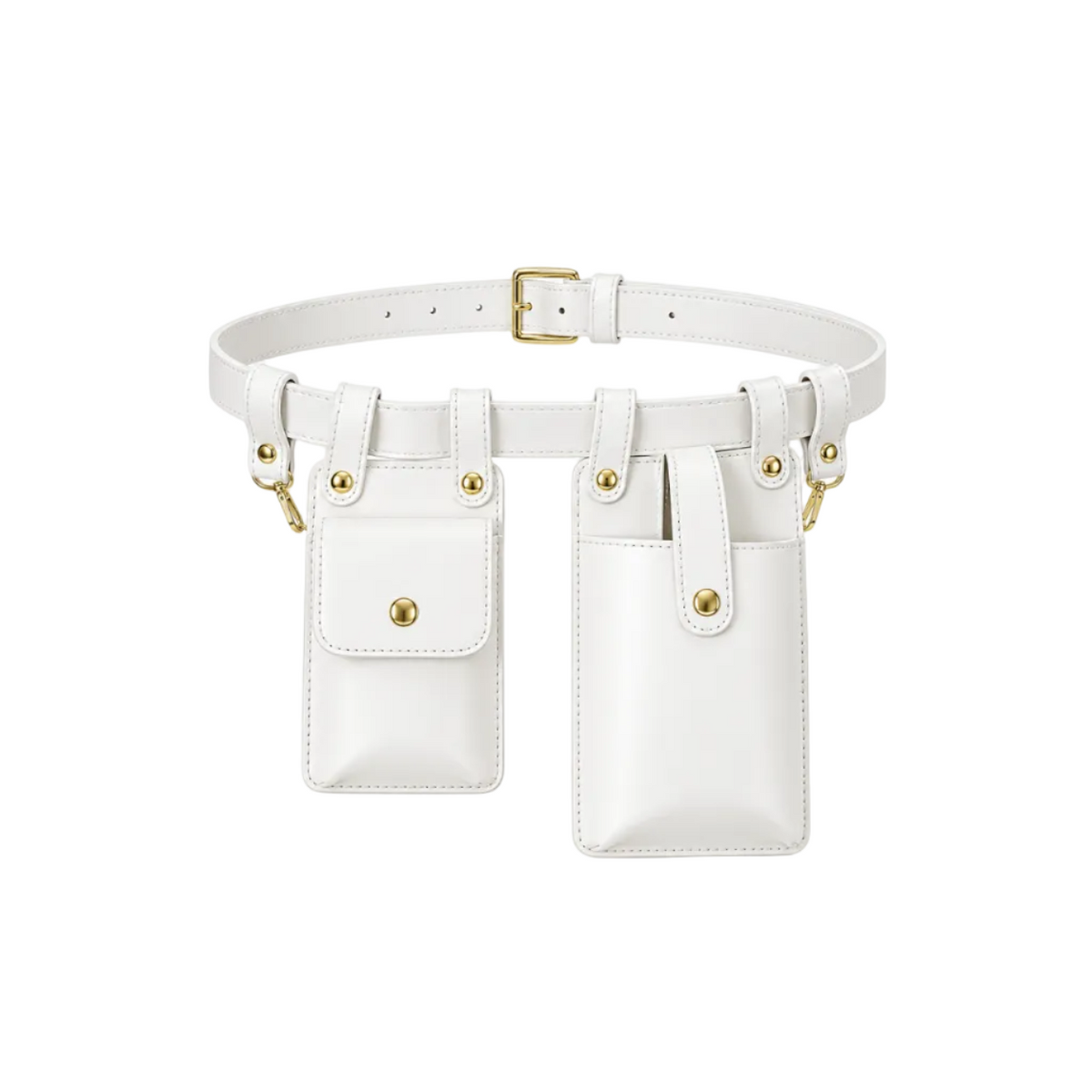 White Double Pouch Adjustable Waist Belt