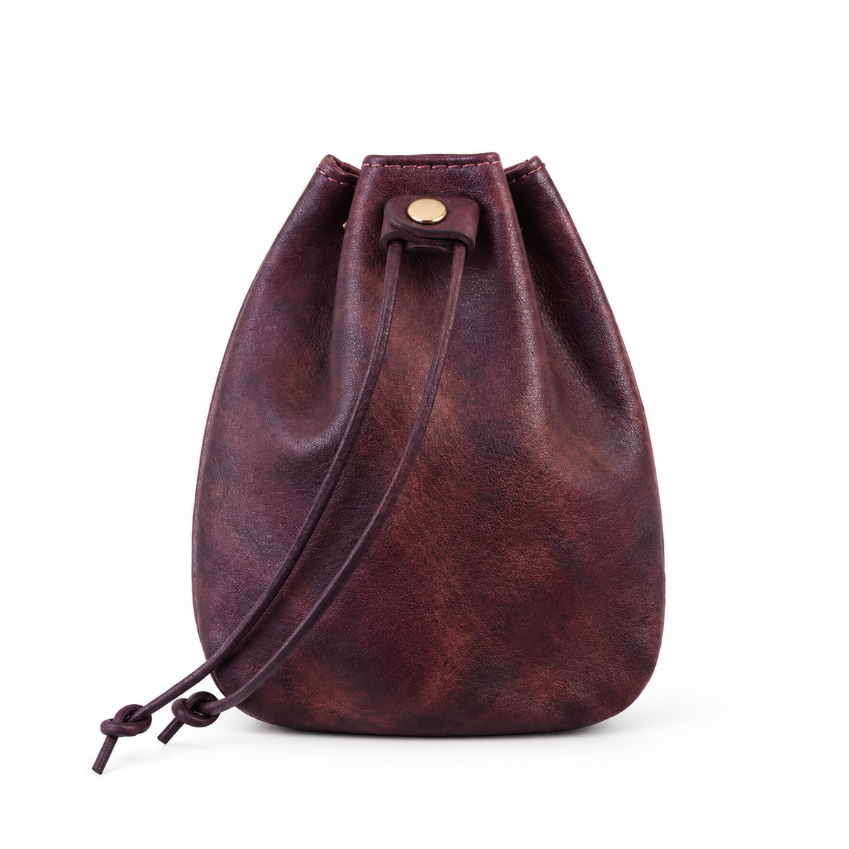 Coffee Vintage Vegan Leather Drawstring Bag-4