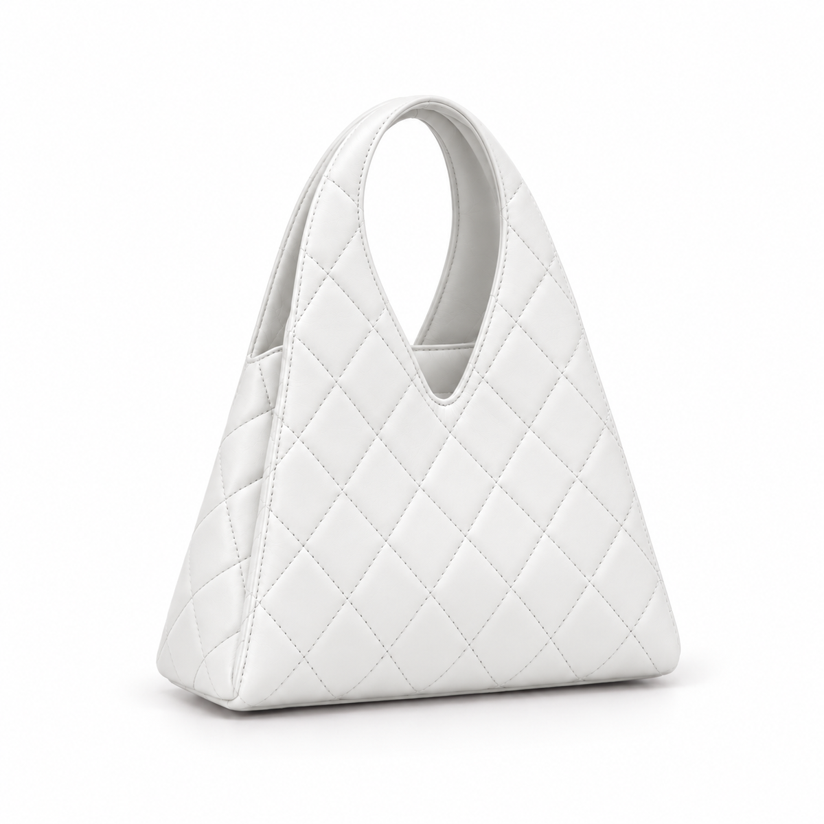 White Quilted Structured Handbag with Integrated Cutout Handle-1