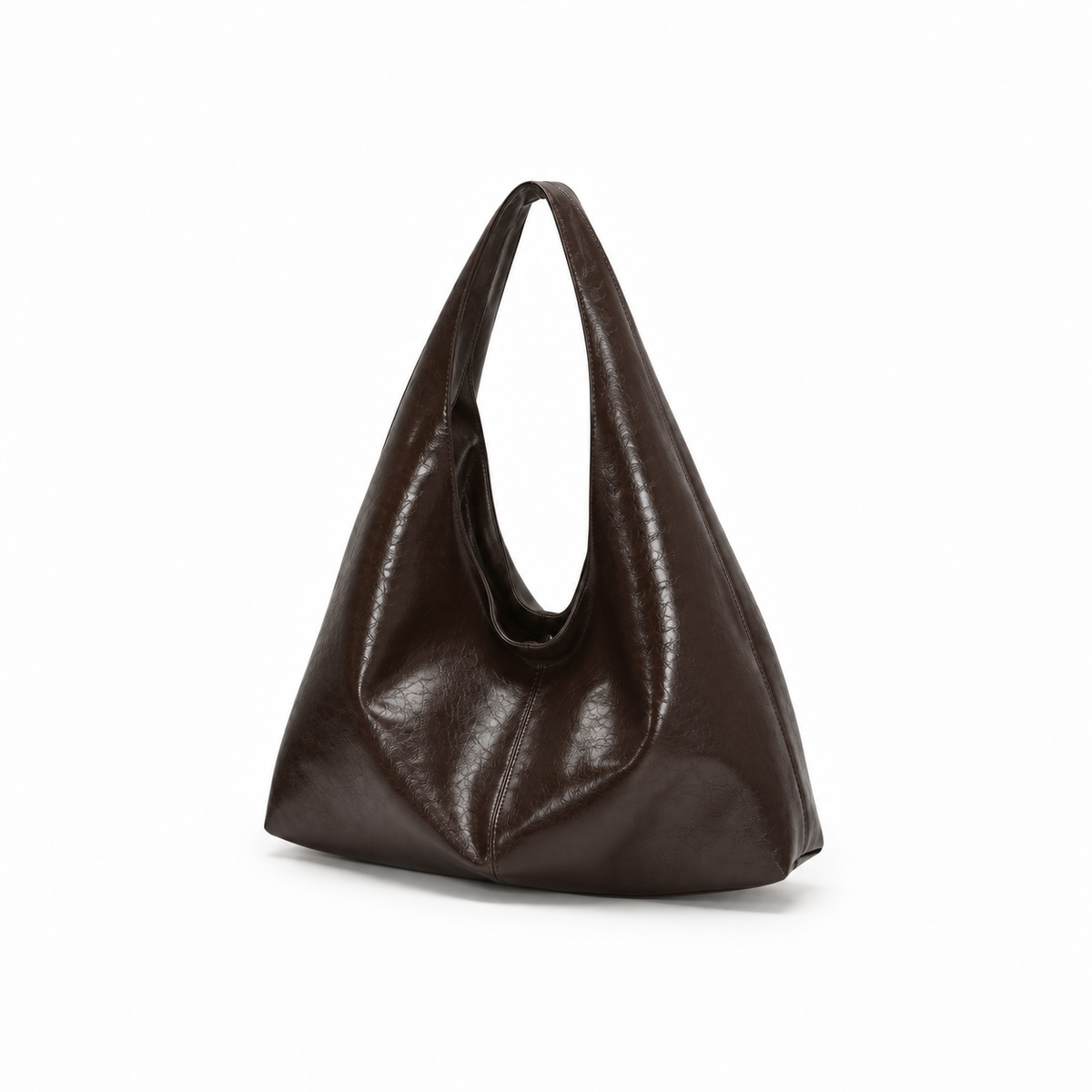 Glossy Coffee Brown Slouchy Hobo Bag-3