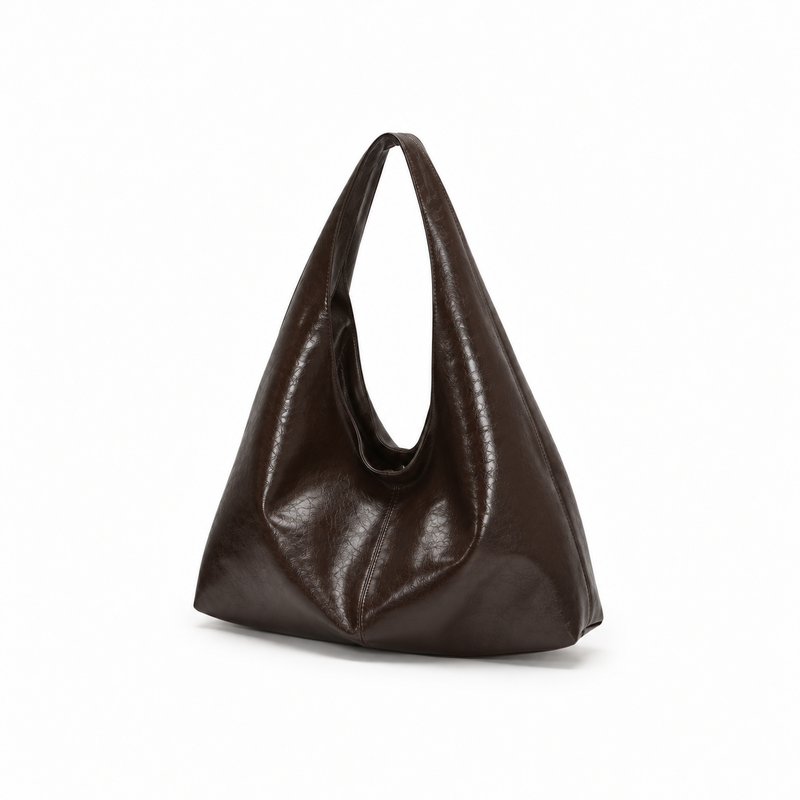 Glossy Coffee Brown Slouchy Hobo Bag-3