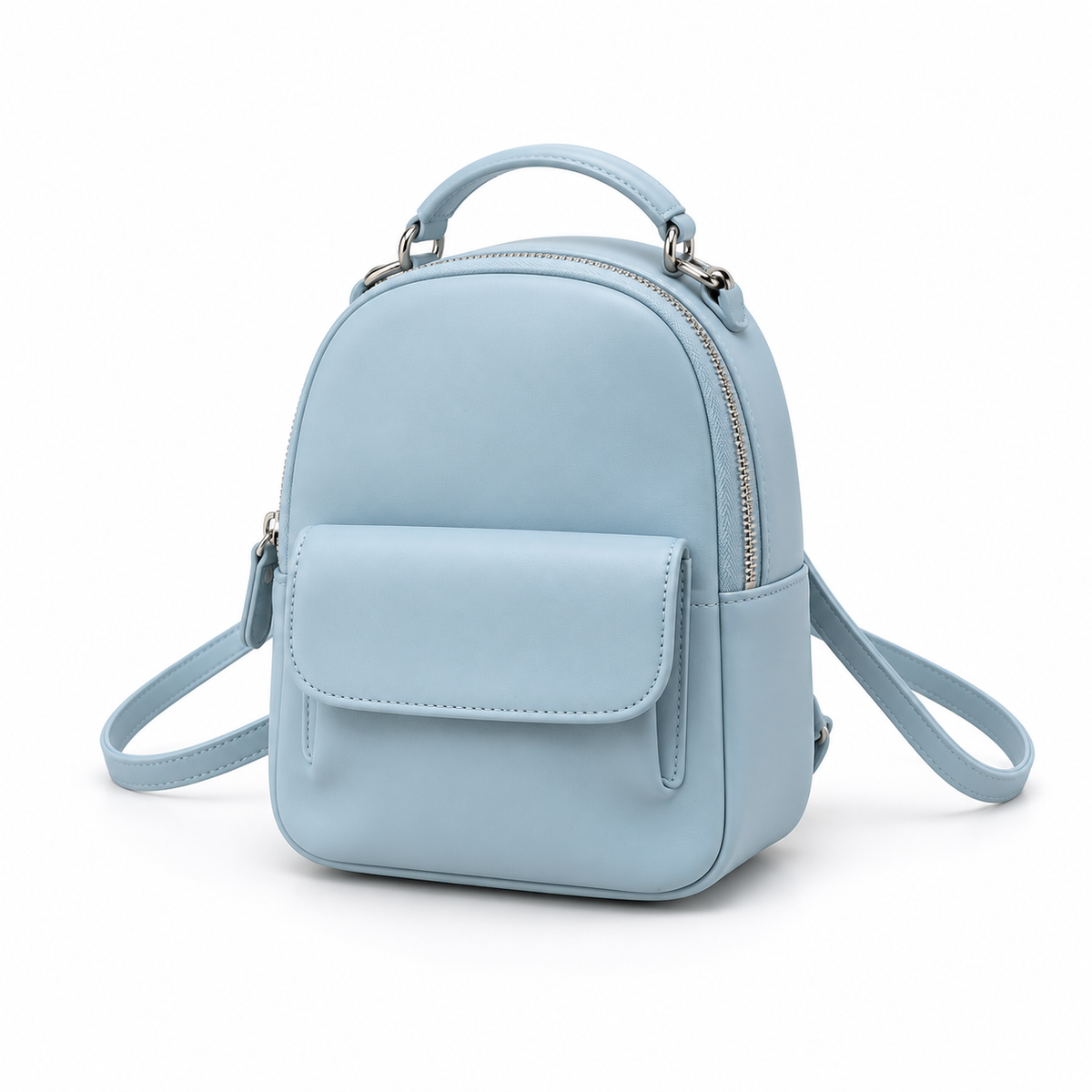 Powder Blue Vegan Leather Mini Backpack-3