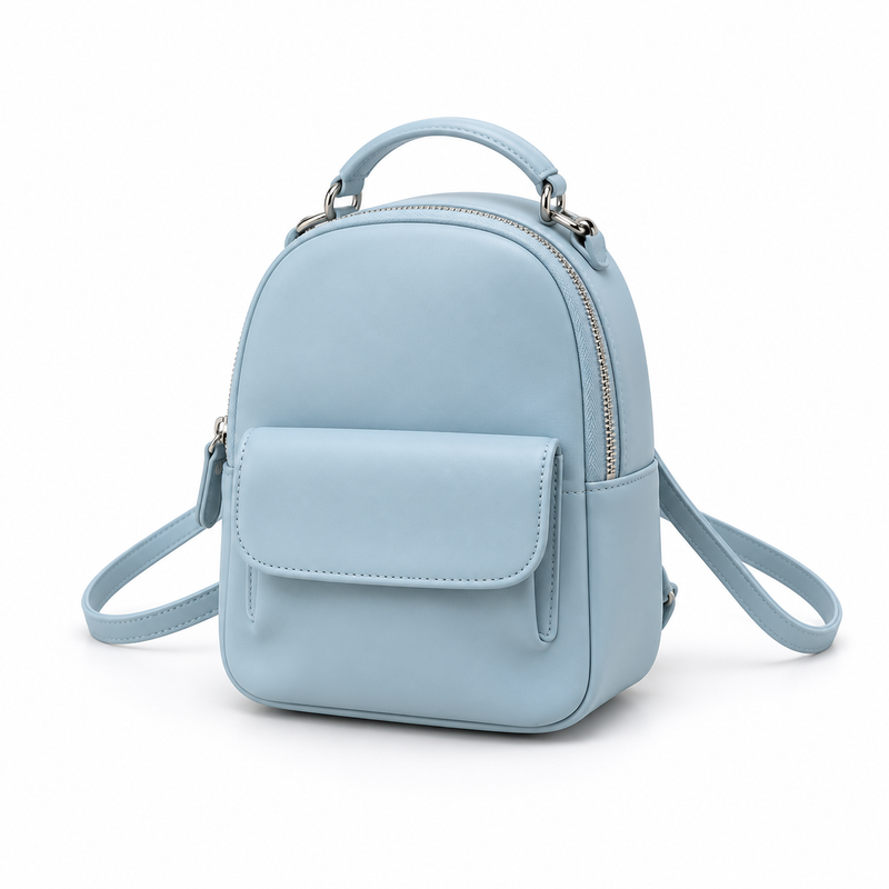 Powder Blue Vegan Leather Mini Backpack-3