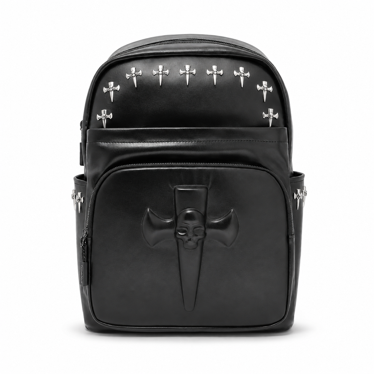 Gothic Skull Cross Studded Leather Backpack-4