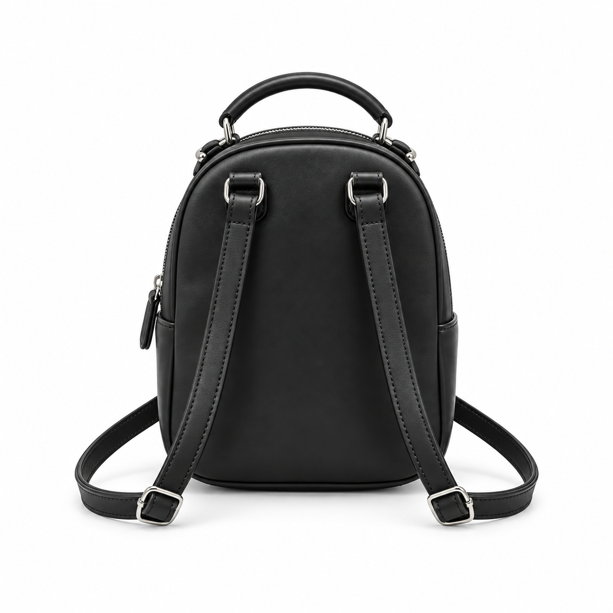 Black Vegan Leather Mini Backpack Bag-2
