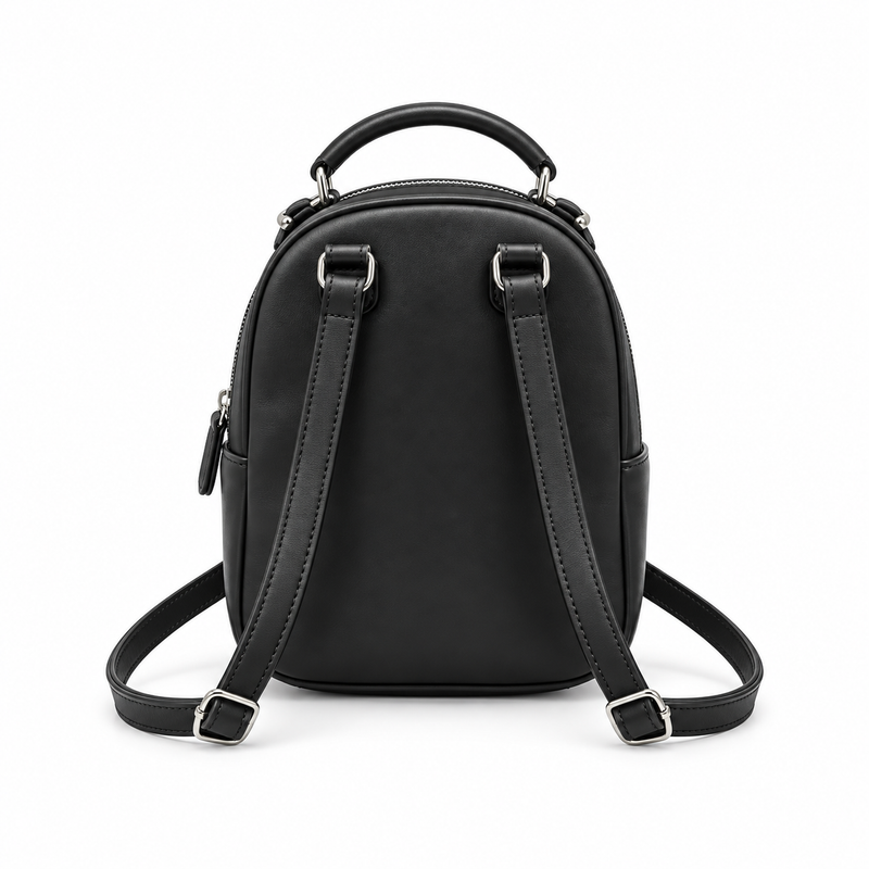 Black Vegan Leather Mini Backpack Bag-2