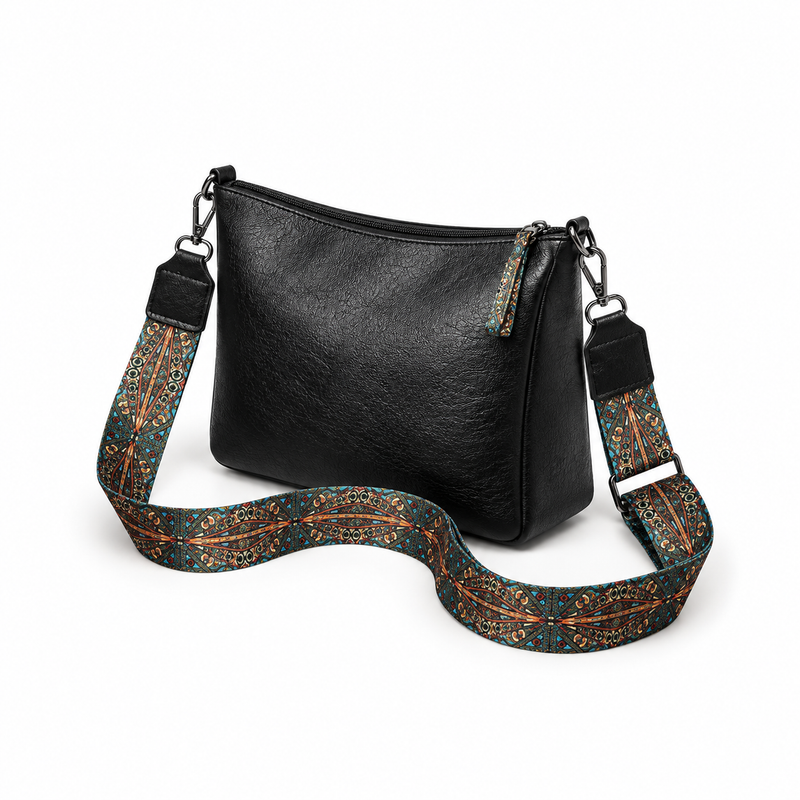 Black Crossbody Bag With Paisley Strap-3