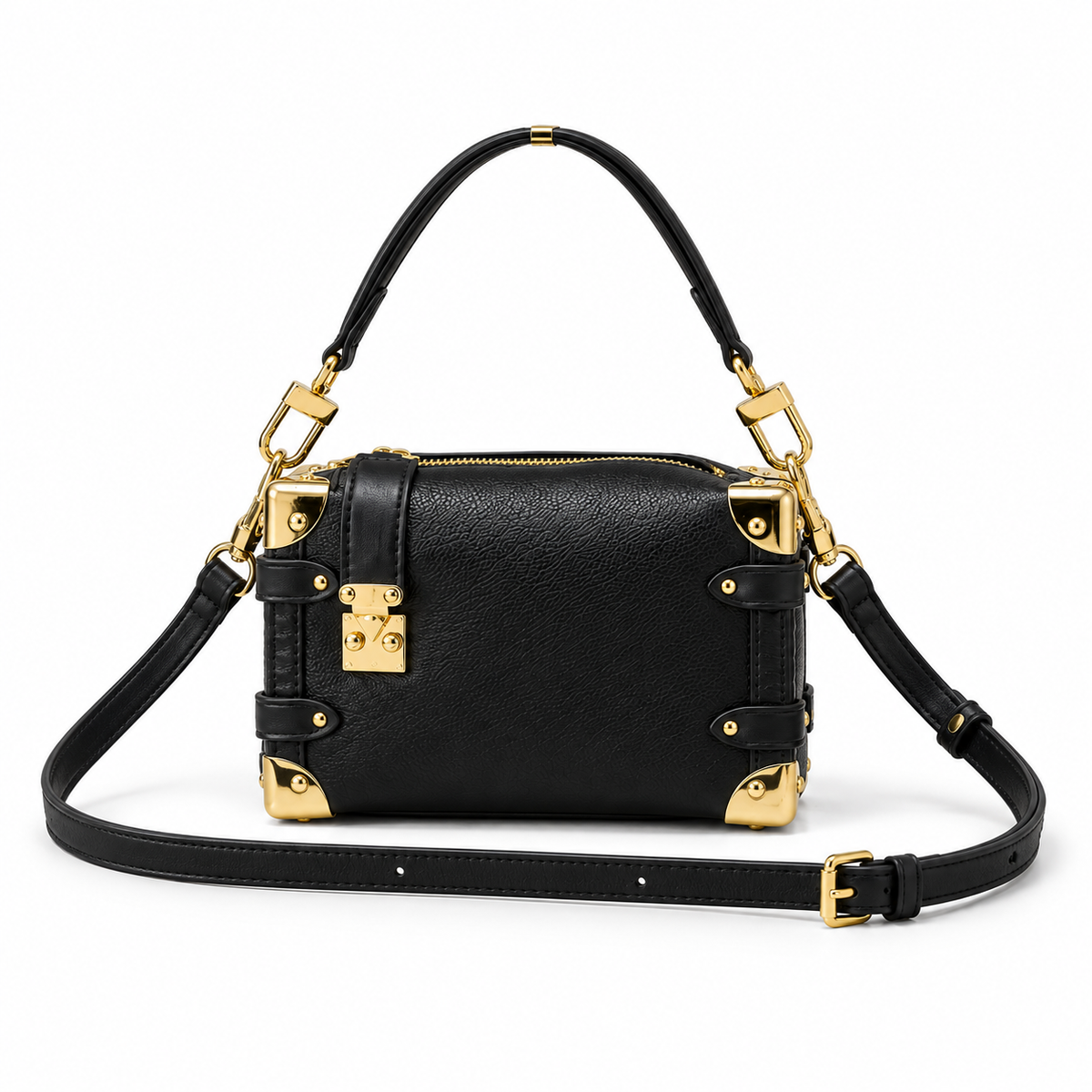 Black Trunk Style Gold Hardware Handbag-2