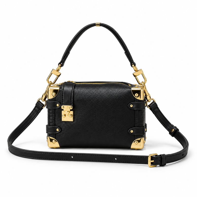 Black Trunk Style Gold Hardware Handbag-4