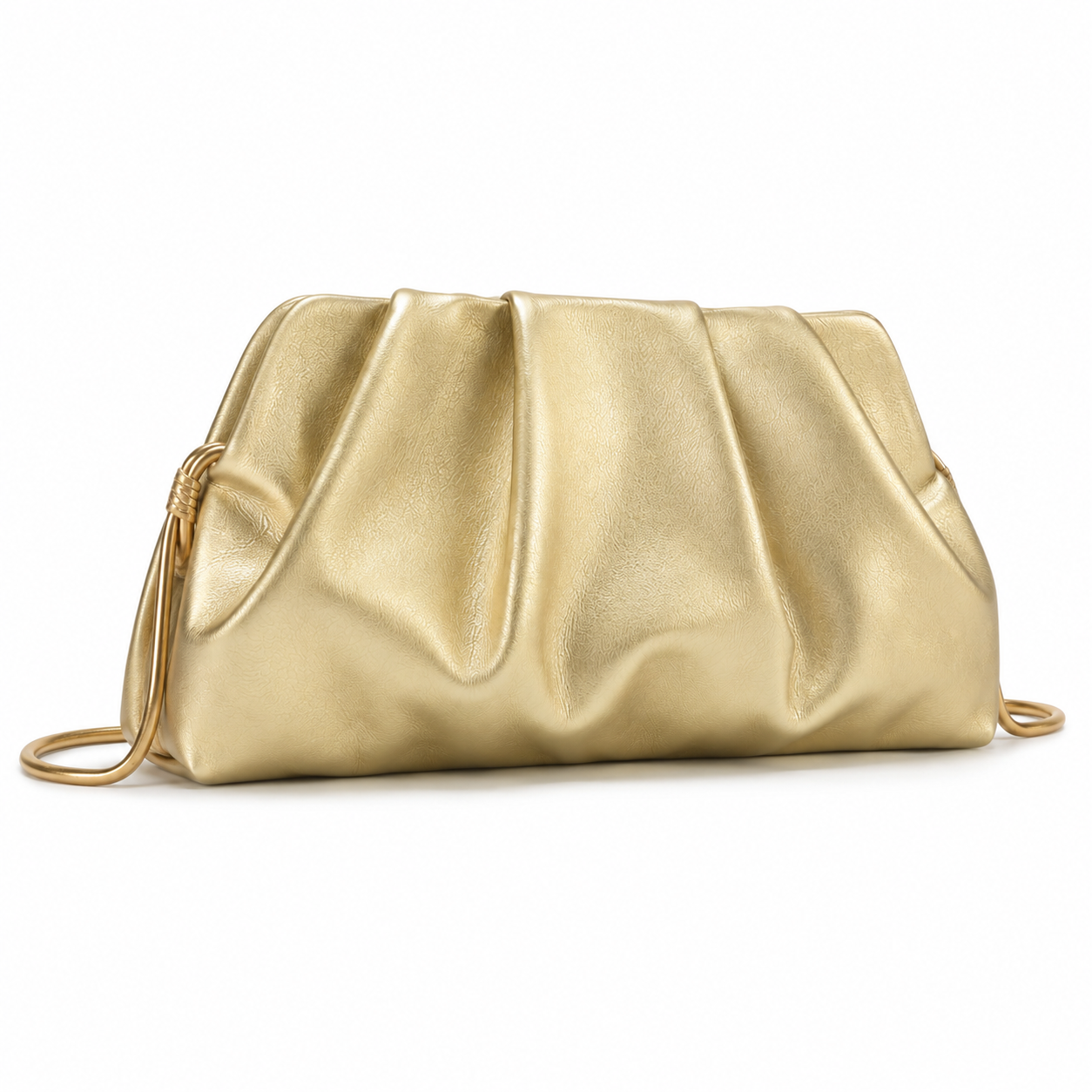 Champagne Gold Ruched Clutch Bag with Drawstring Side Details-2