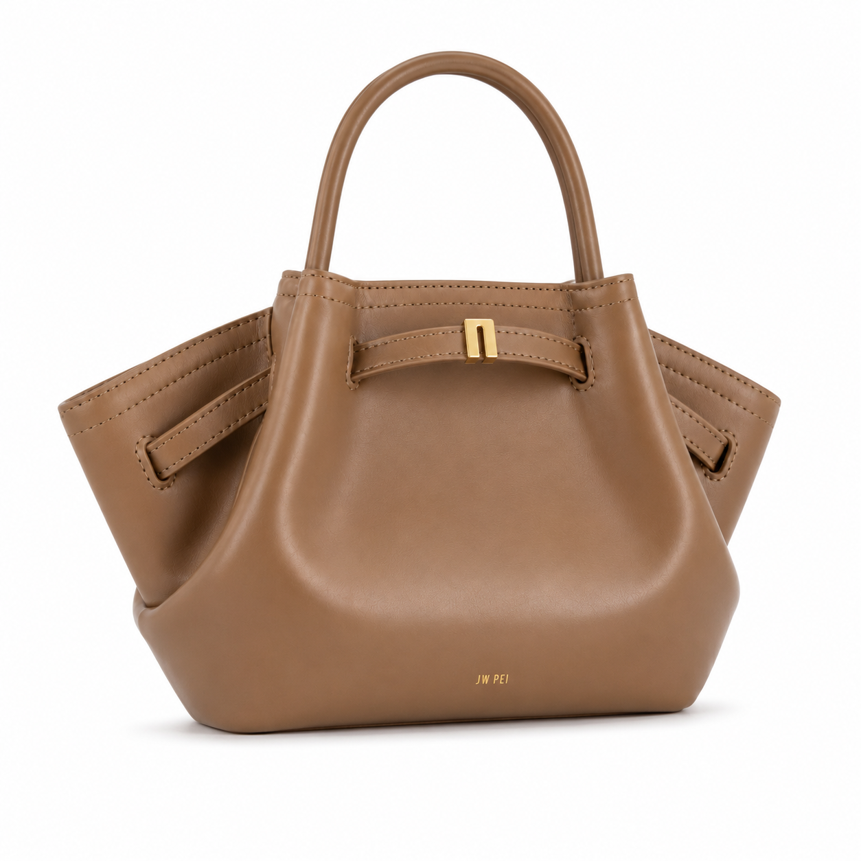 Brown Sculpted Wing Handbag with Gold-Tone Detail-1