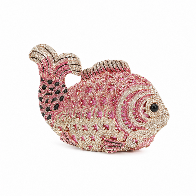 Pink Crystal Fish-Shaped Evening Clutch Bag-1