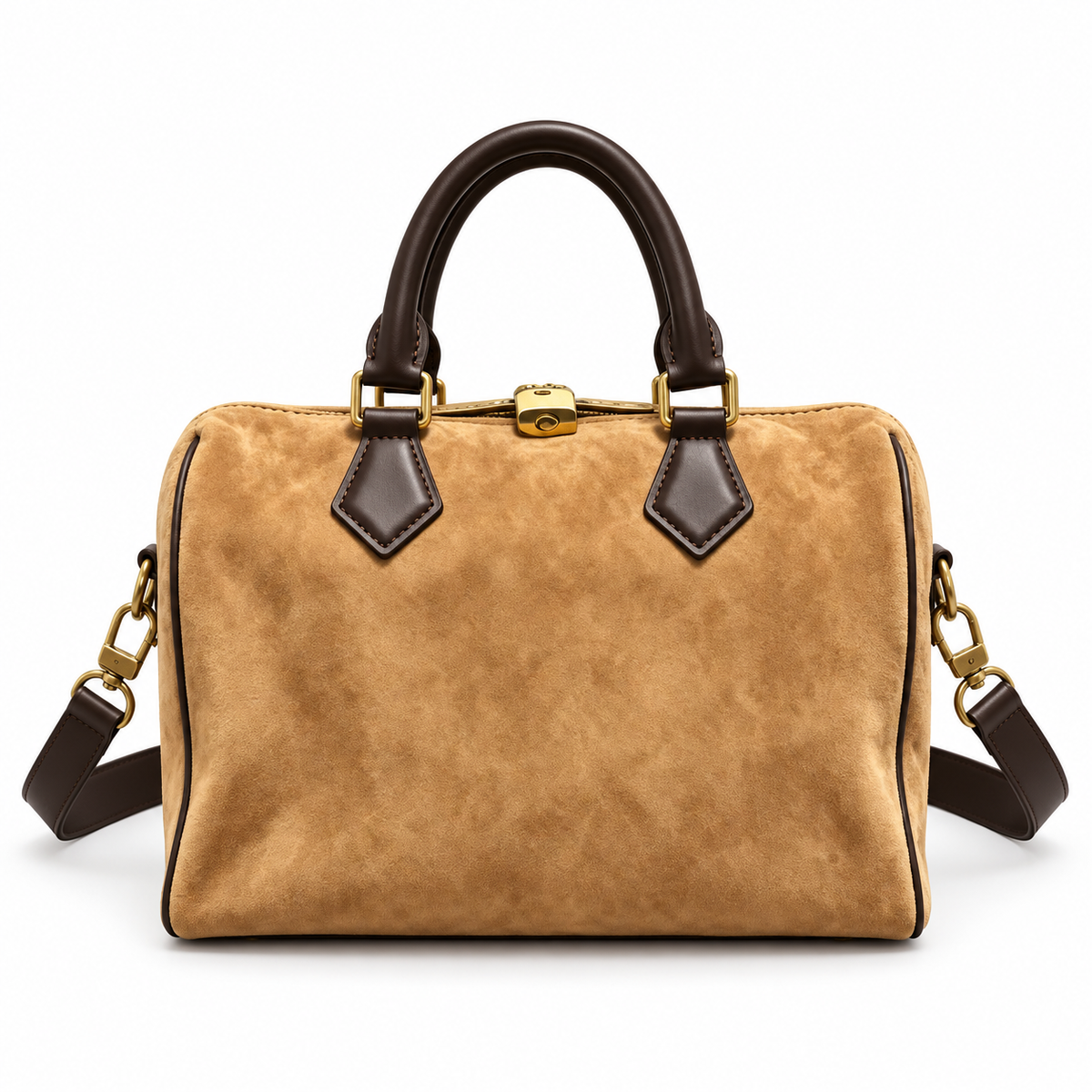 Premium Camel Leather And Canvas Satchel-2