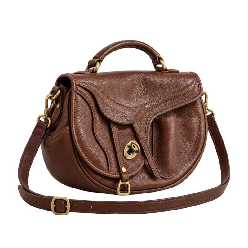 Vintage Coffee Brown Saddle Crossbody Bag-1