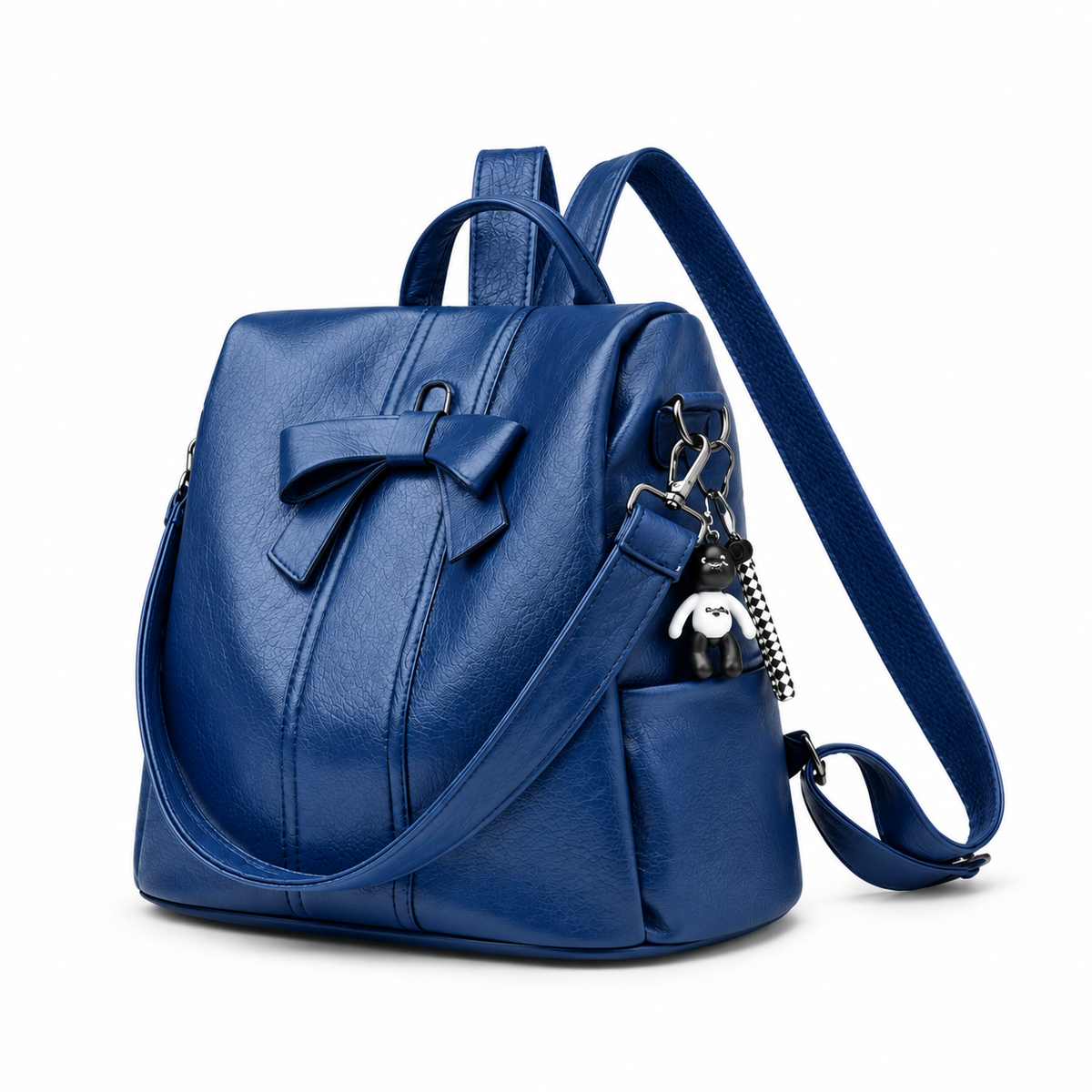 Blue Bow Accent Convertible Backpack Handbag-3