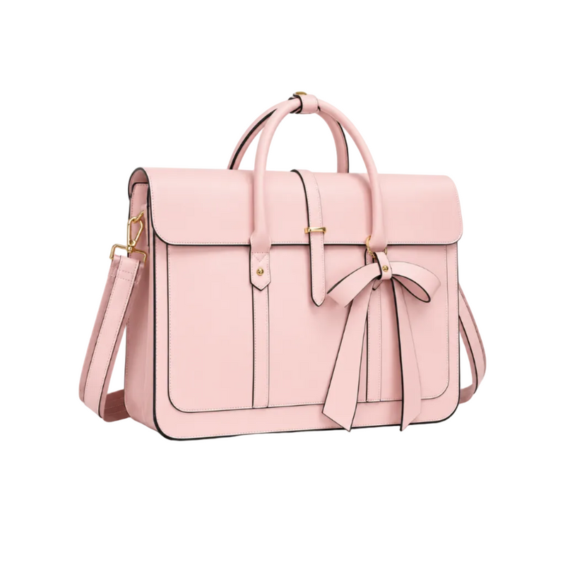 Blush Pink Leather Bow Laptop Bag-1