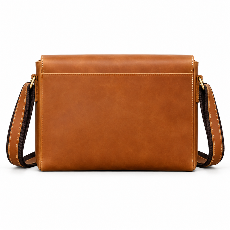 Classic Cognac Leather Crossbody Messenger Bag-2