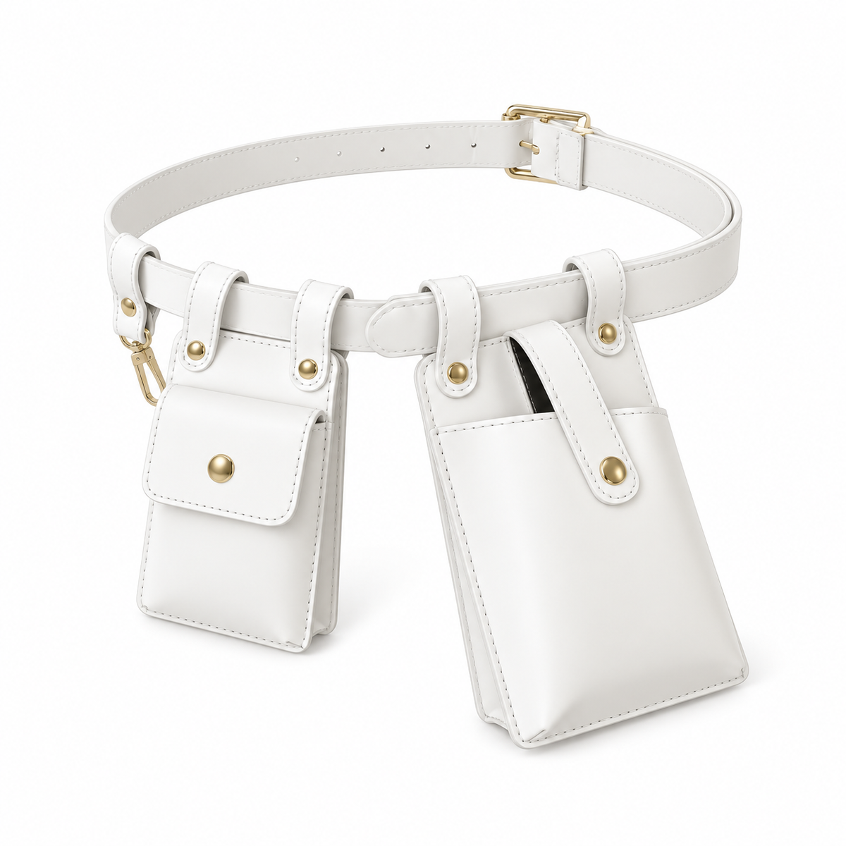 White Double Pouch Adjustable Waist Belt-3