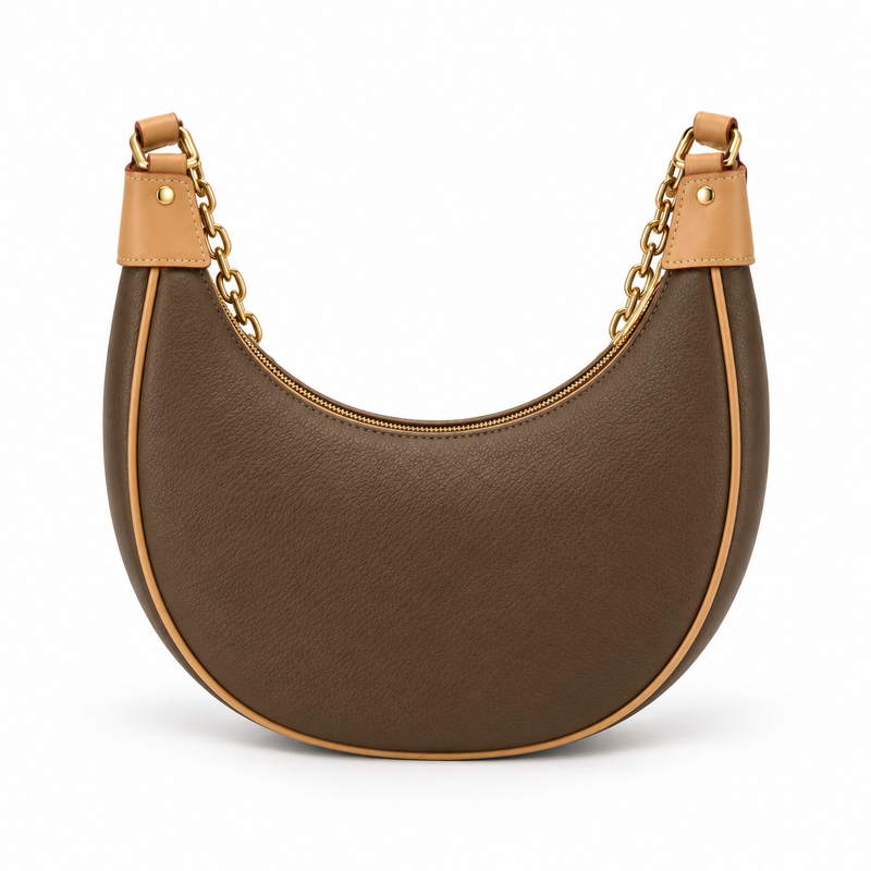 Taupe Crescent Chain Shoulder Bag Purse-2