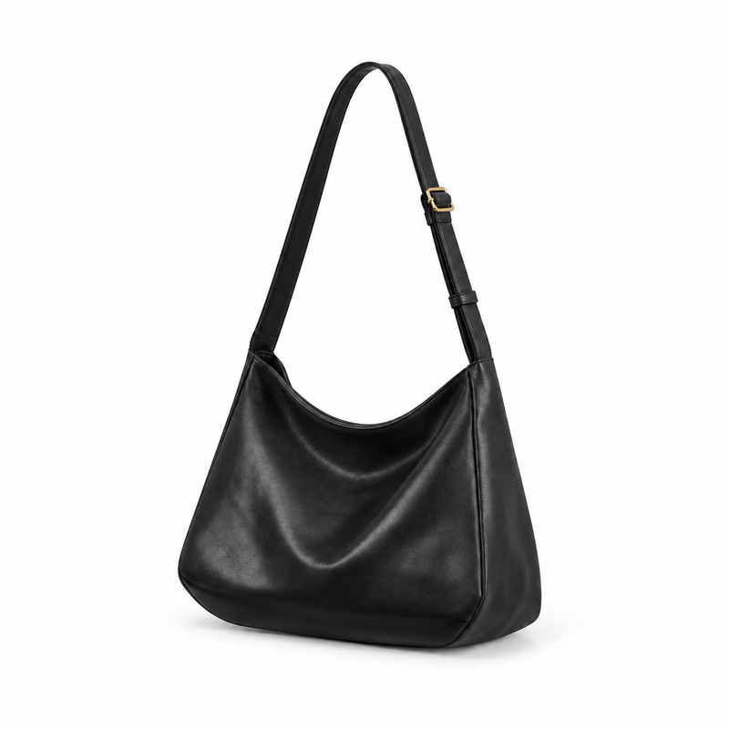 Elegant Black Slouchy Adjustable Crossbody Bag-2