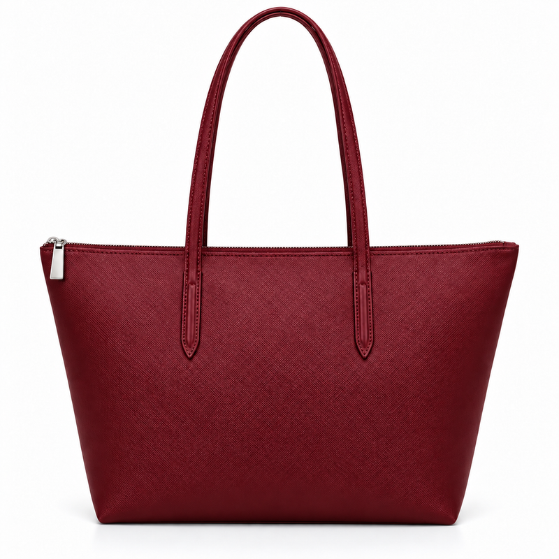 Wine Red Leather Canvas Tote Bag-2