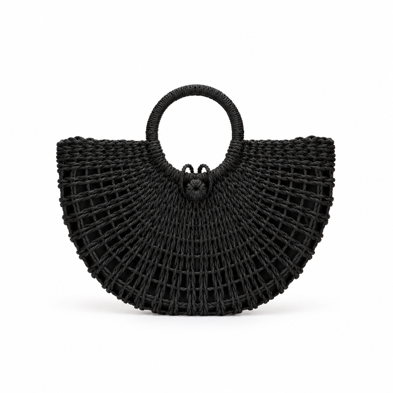 Black Woven Half Moon Handle Handba-2