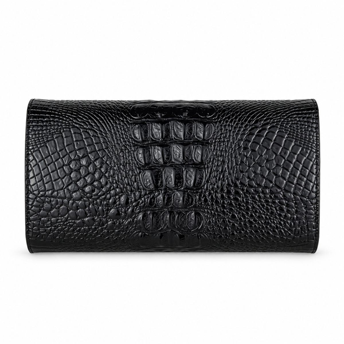 Black Crocodile Embossed Envelope Evening Clutch-2