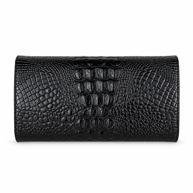 Black Crocodile Embossed Envelope Evening Clutch-2