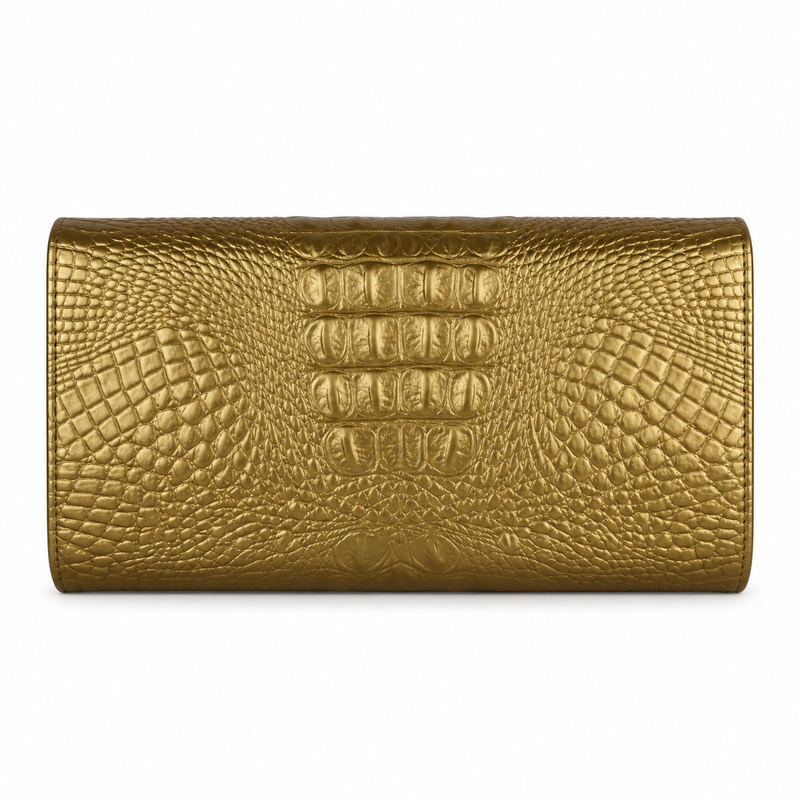 Gold Crocodile Embossed Envelope Evening Clutch-2