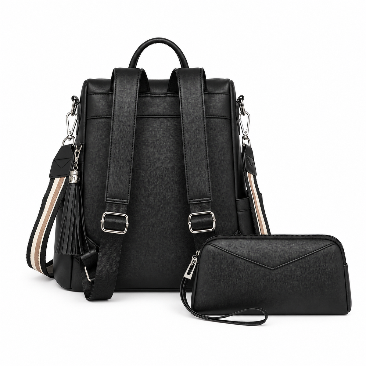 Black Tassel Backpack With Matching Wristlet-2