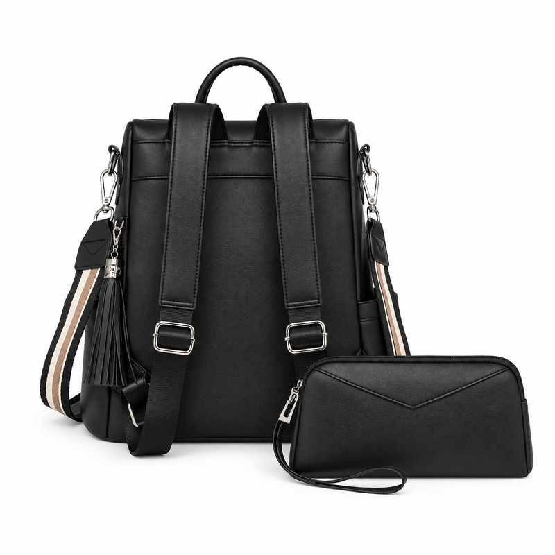 Black Tassel Backpack With Matching Wristlet-2