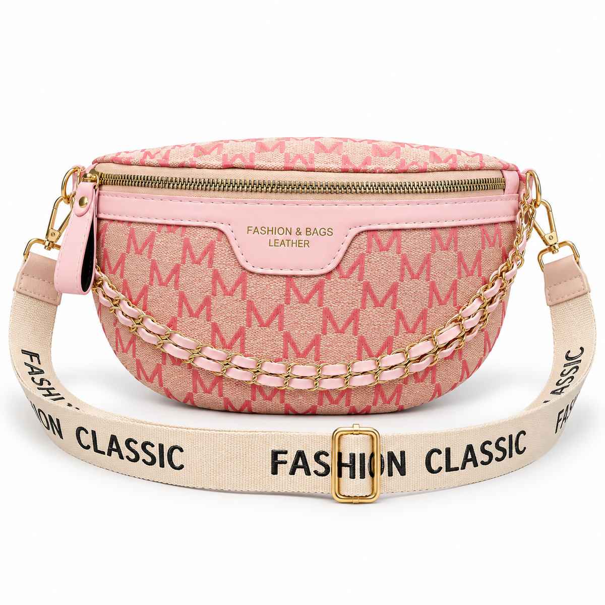Pink Monogram Crossbody Bag With Chains-4