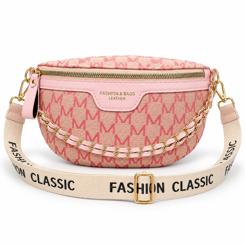 Pink Monogram Crossbody Bag With Chains-4