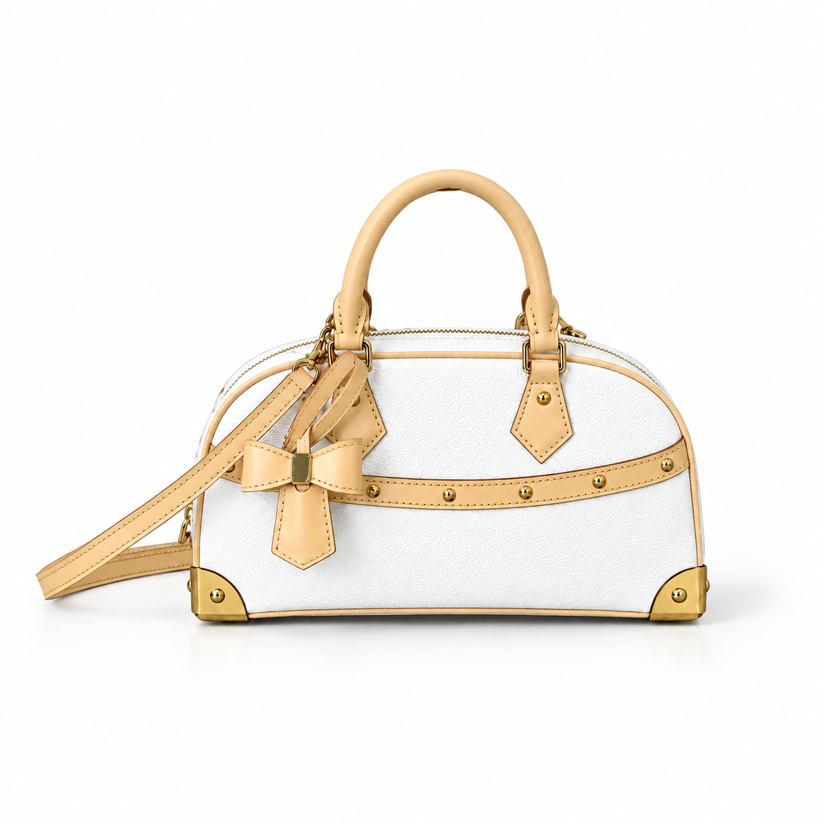 Elegant White Bow Trim Satchel Handbag-4