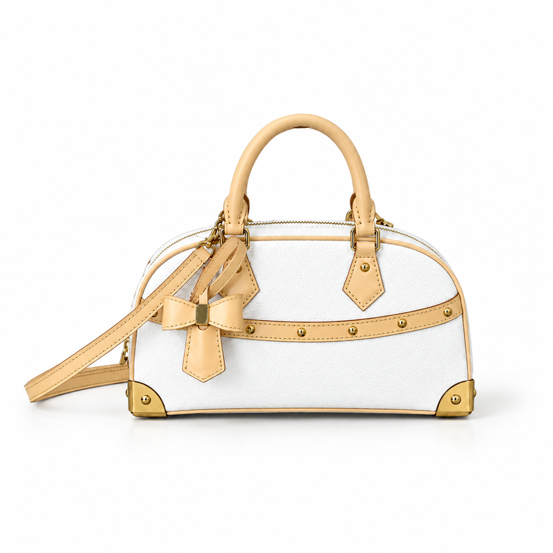Elegant White Bow Trim Satchel Handbag-4