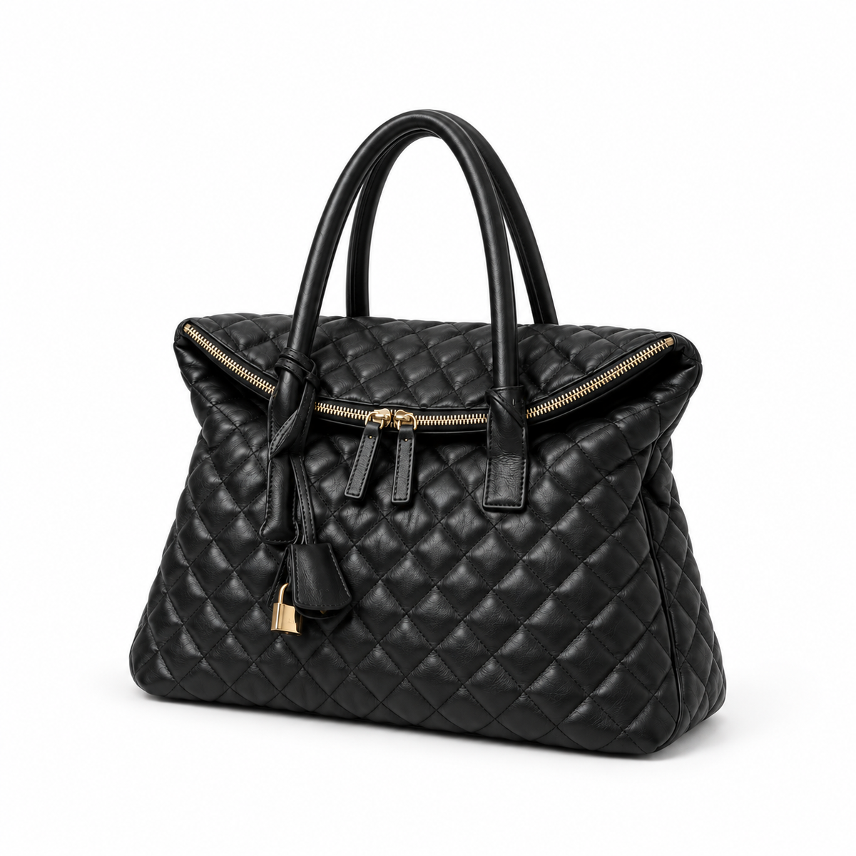 Black Quilted Oversized Tote Handbag-2
