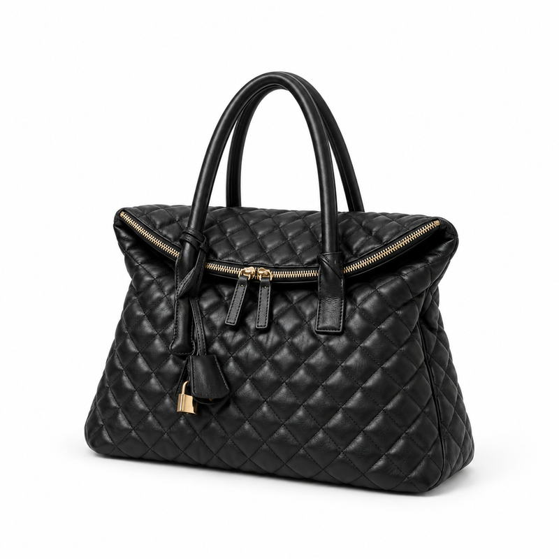 Black Quilted Oversized Tote Handbag-2