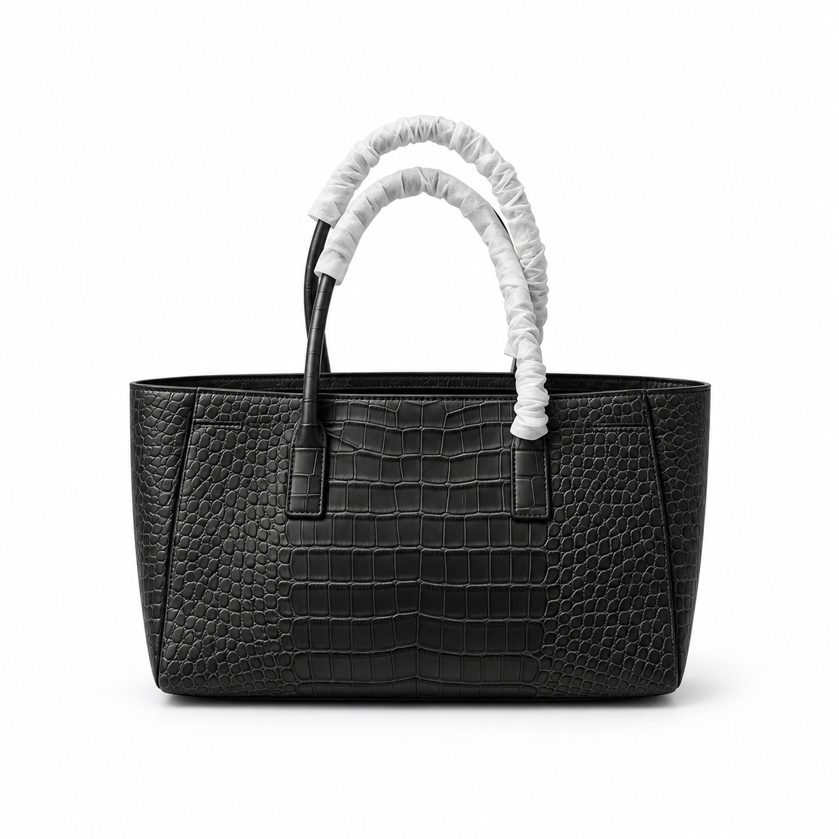 Elegant Black Crocodile Embossed Structured Tote-4