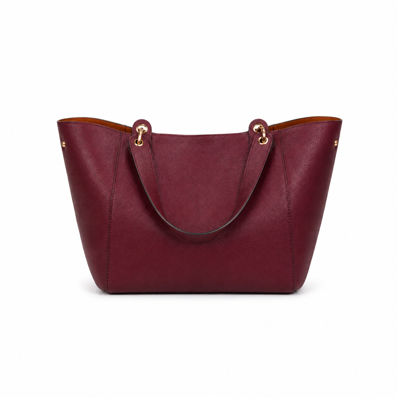 Burgundy Pebbled Leather-Style Tote Handbag-3