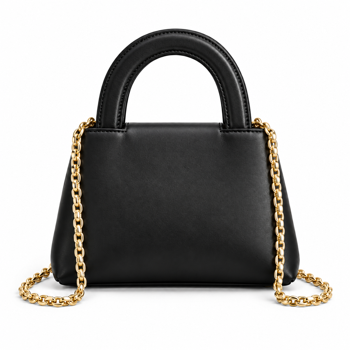 Black Vegan Leather Chain Handle Handbag