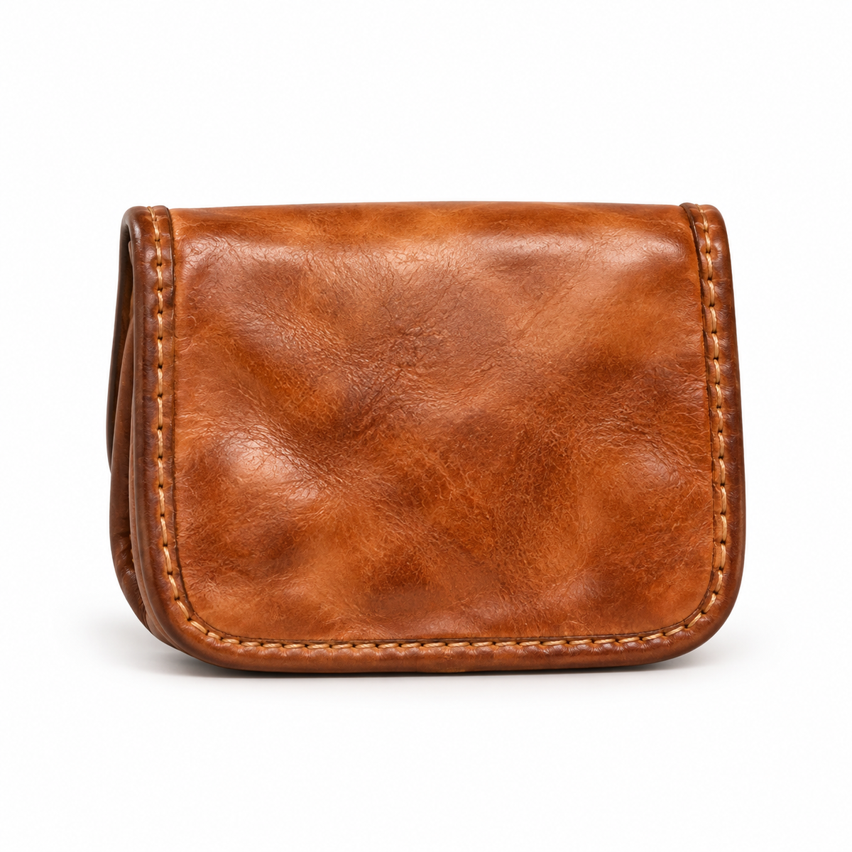 Vintage Brown Compact Flap Coin Pouch