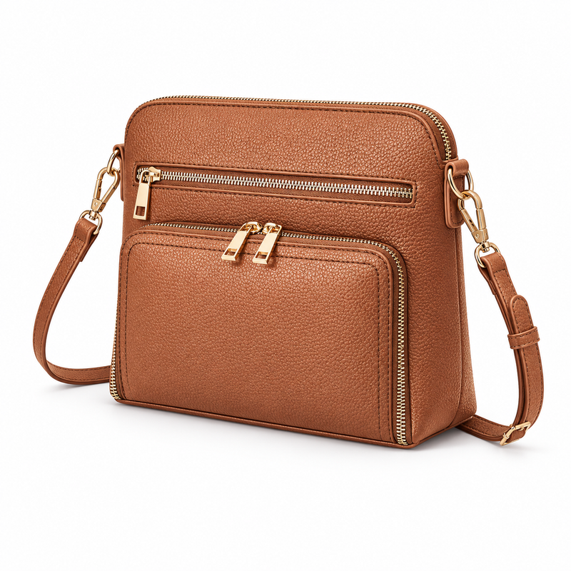 Classic Cognac Brown Textured Crossbody Bag-3