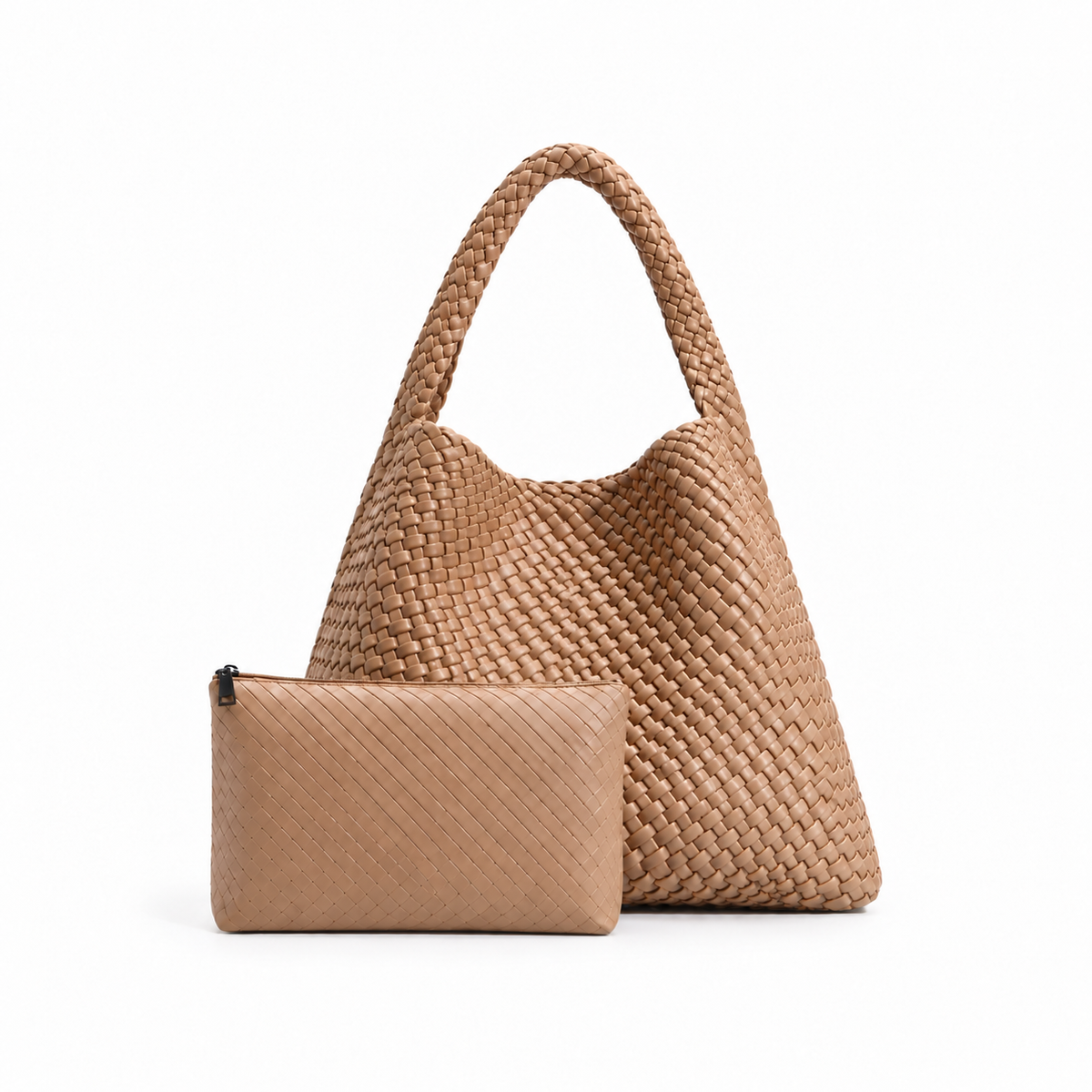 Woven Hobo Bag With Pouch Set