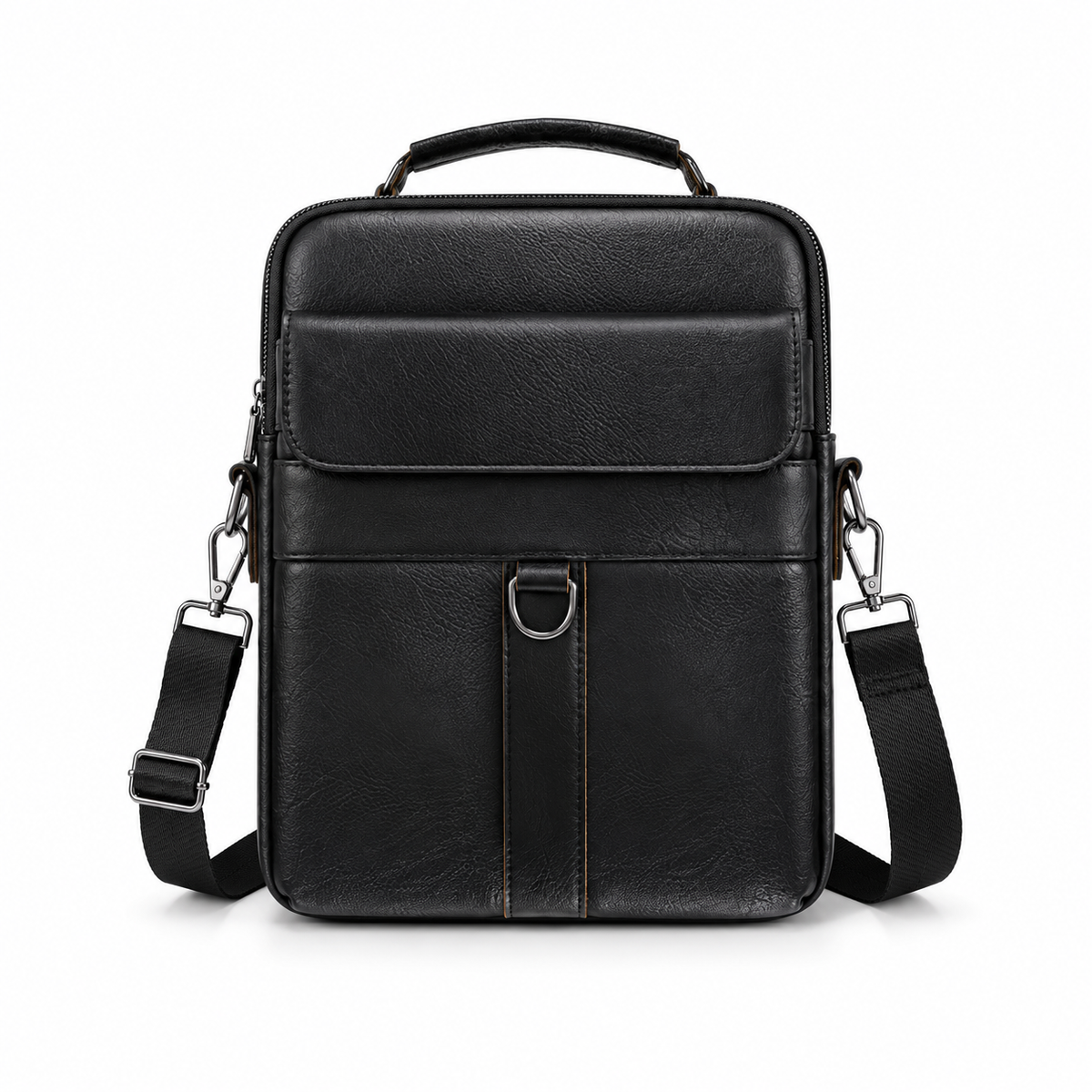Black Leather Laptop Bag With Strap-4