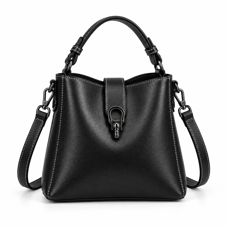 Black Structured Leather Crossbody Handbag Purse-2