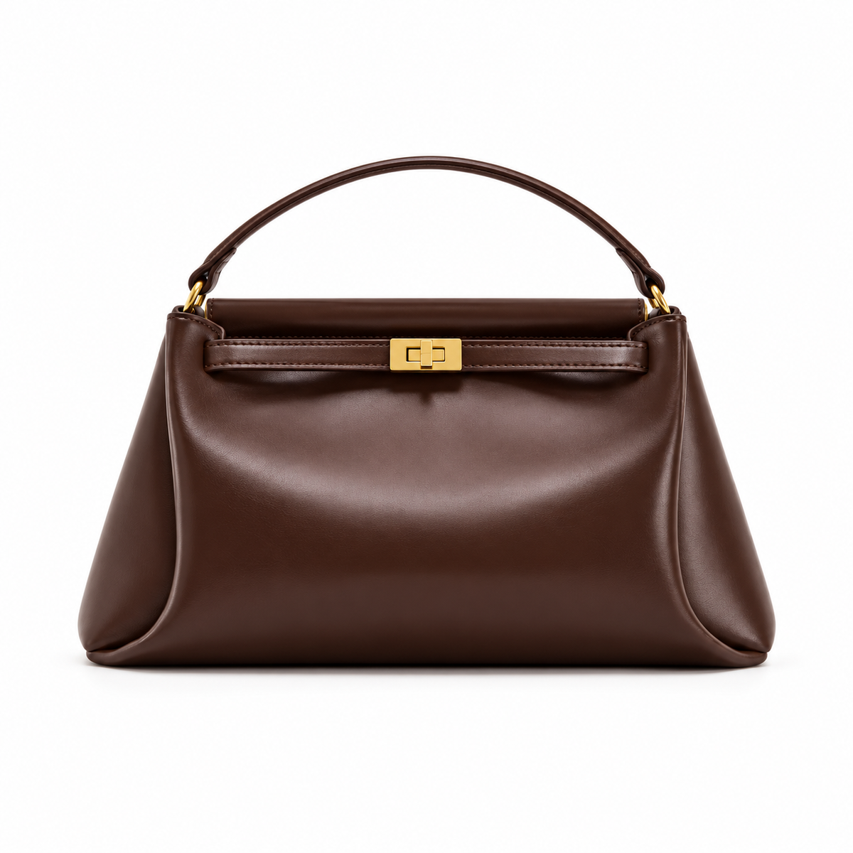 Chocolate Brown Satchel With Gold Clasp-2